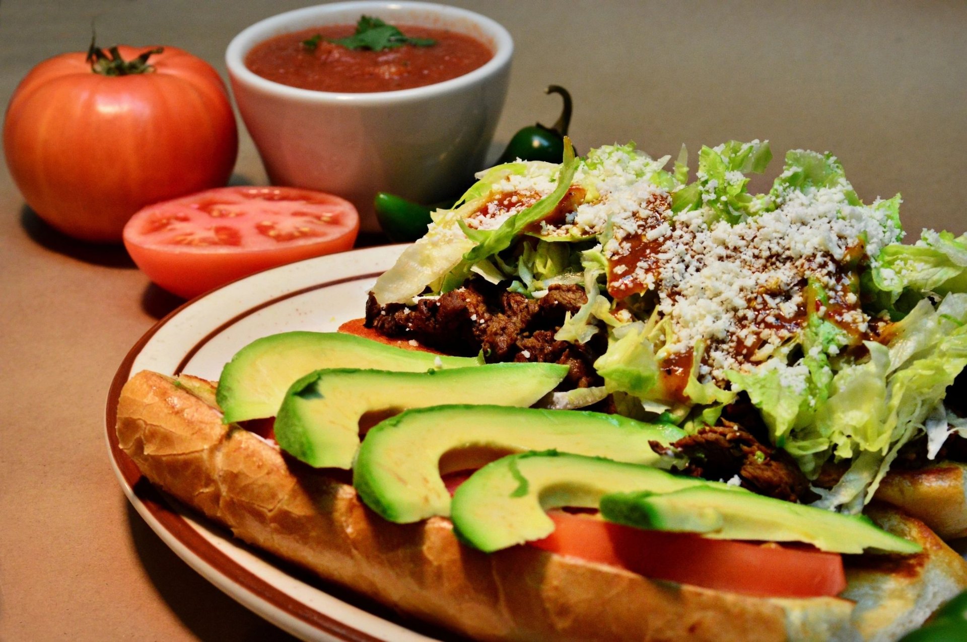 Torta with avocado & asada